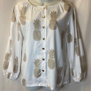 Pineapple Print Blouse with Gold Buttons